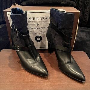 Authentic Louis Vuitton Min Lin Monogram Denim Leather Ankle Boots Size 41